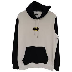 Batman Hoodie Mens Large Black White Colorblock Pullover Graphic DC Comics